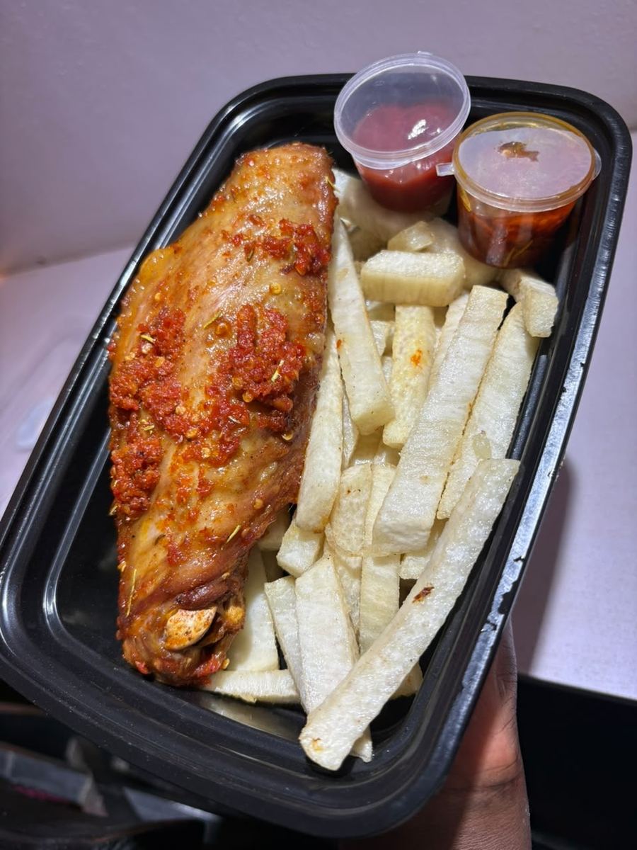 Fried Yam and Peppered Turkey