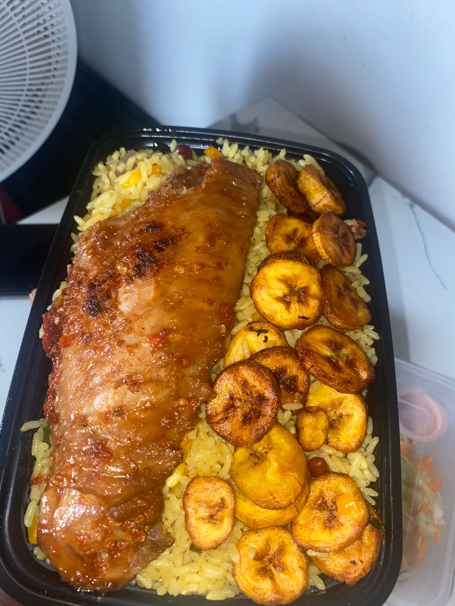 Special Fried Rice, Peppered Turkey, Plantain and Coleslaw