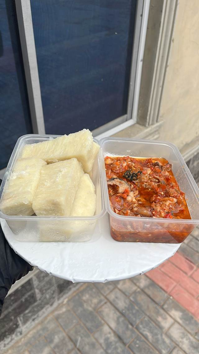 Boiled yam and Titus Fish sauce