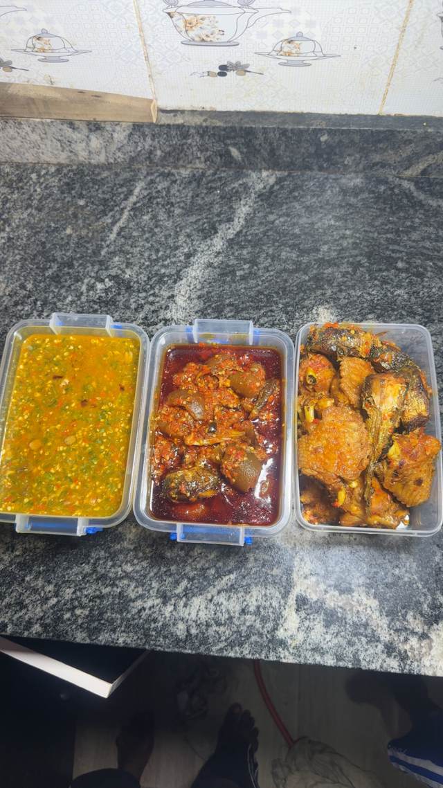 1.5Litr Combo Okra soup, Local stew,& 1Ltr peppered protein