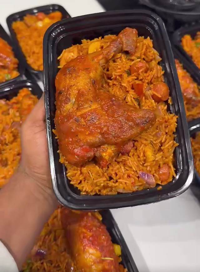 Beef&sausage Jollofrice with chicken