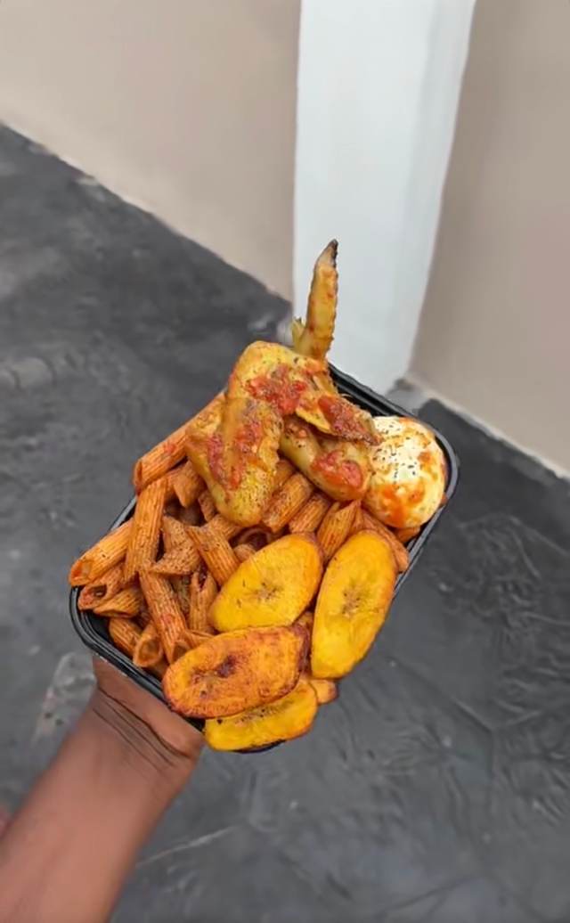 Pennypasta, plantain, chickenwings&Egg