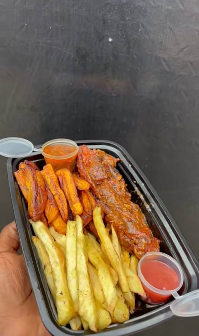 Fried Potatoes, Plantain, Turkey&Sauce
