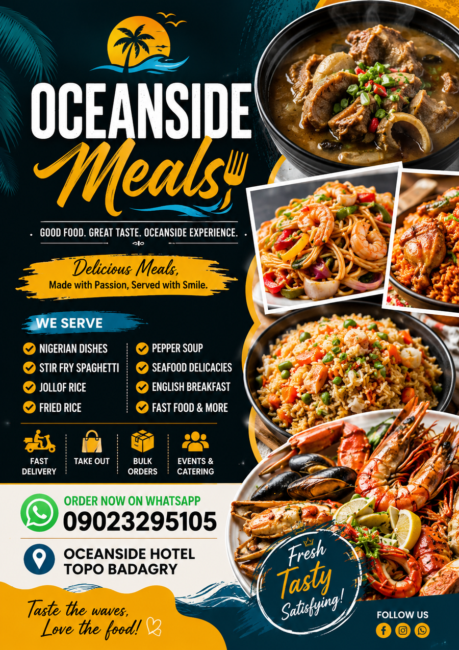 White rice and fresh fish, fried rice, jollof rice, stir fried pasta, amala,soups and so on
