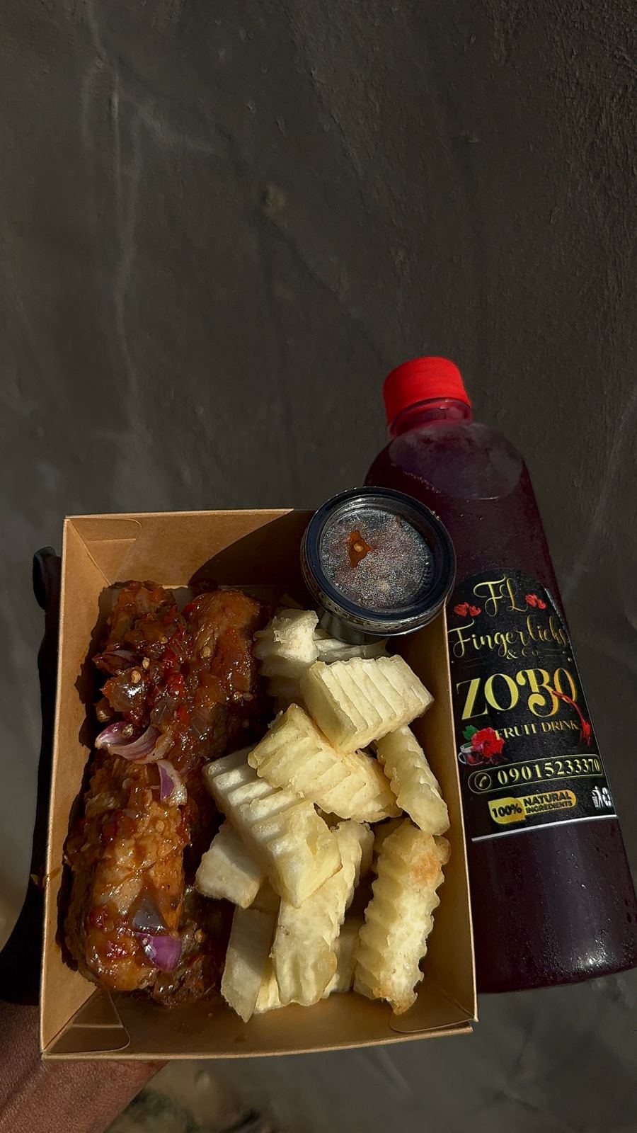Yam fries/sauce drumsticks & zobo